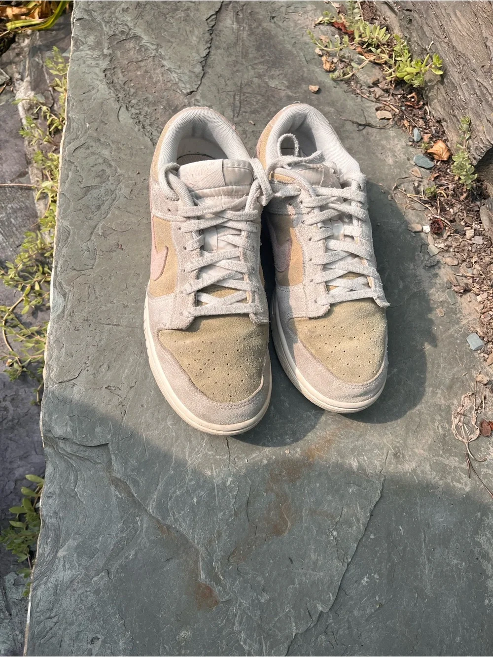 Nike Dunk Low-Suede Sneakers in Beige and Pink